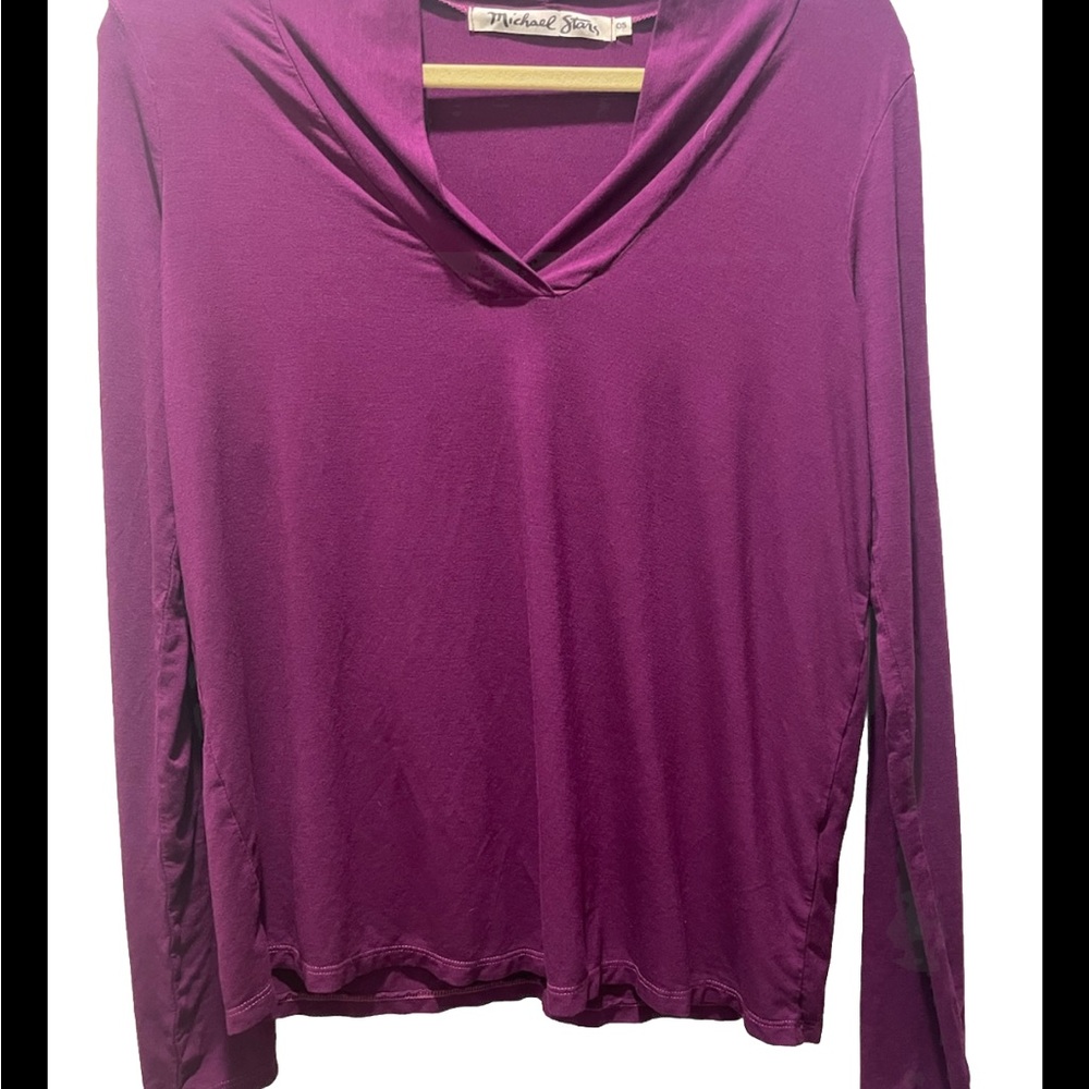 Michael Stars V Neck Shirt Top Purple One Size